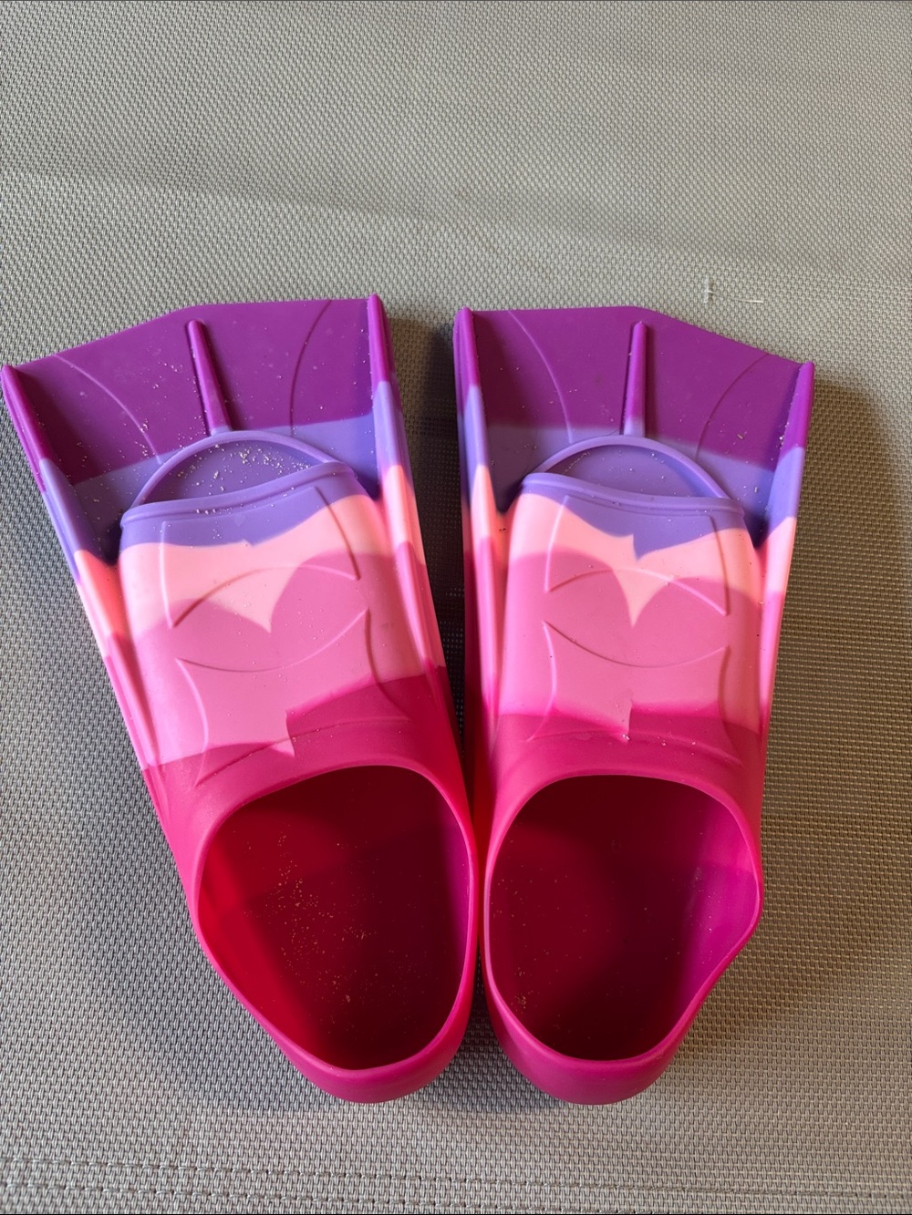 Pink & Purple Silicone short Swim Fins - Ombre Stripe size S kids 1.5-3.5